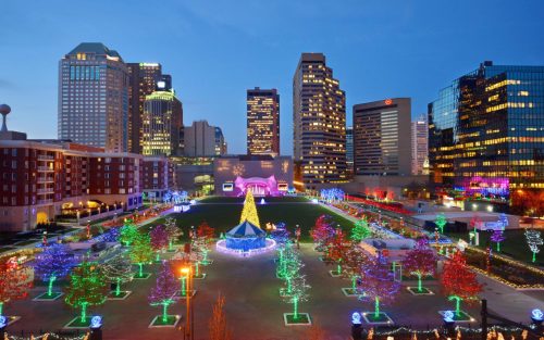 Holiday lights at the Columbus Commons