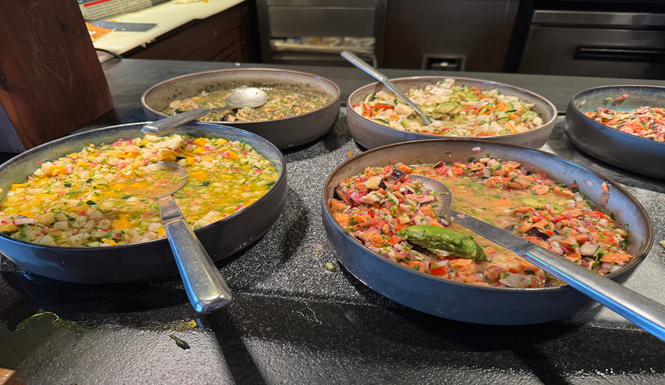 The lunch buffet at the resort’s Market Cafe features ceviche in many varieties. (Randy Mink Photo)