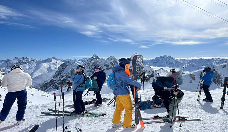 Challenging runs await skiers on Valluga, high above in St. Anton am Arlberg.