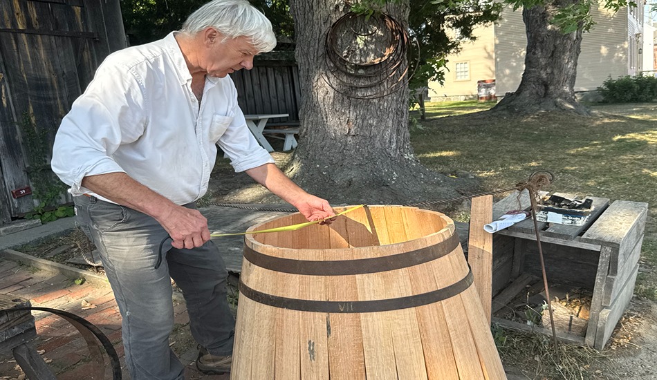 A cooper demonstrates barrel-making at Strawbery Banke Museum in Portsmouth, New Hampshire. (Randy Mink Photo)