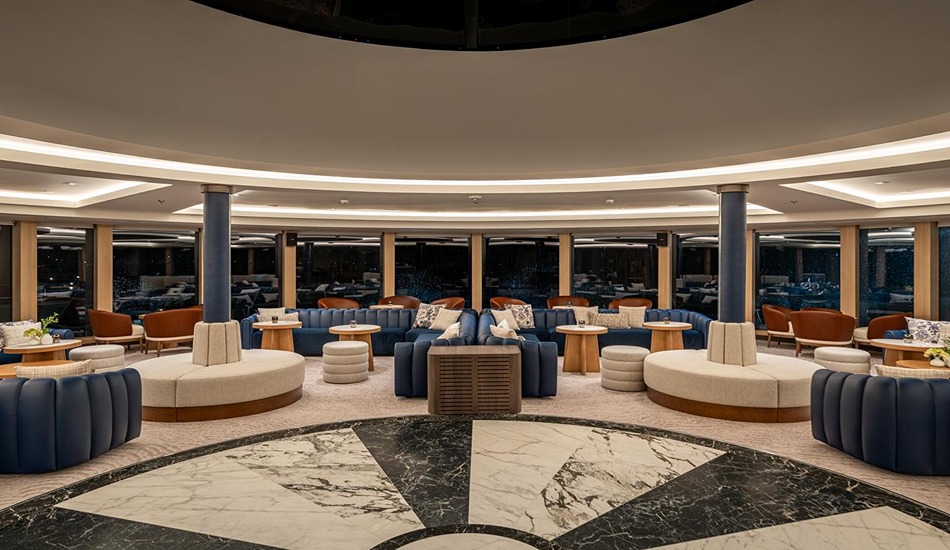 Guests can relax in the Yacht Club Cafe, a hybrid observation lounge and venue for a light breakfast or lunch.