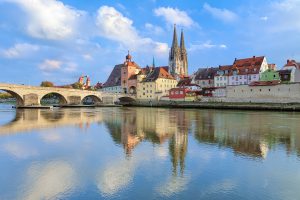 Regensburg Cathedral and Stone Bridge over Danube, Germany
