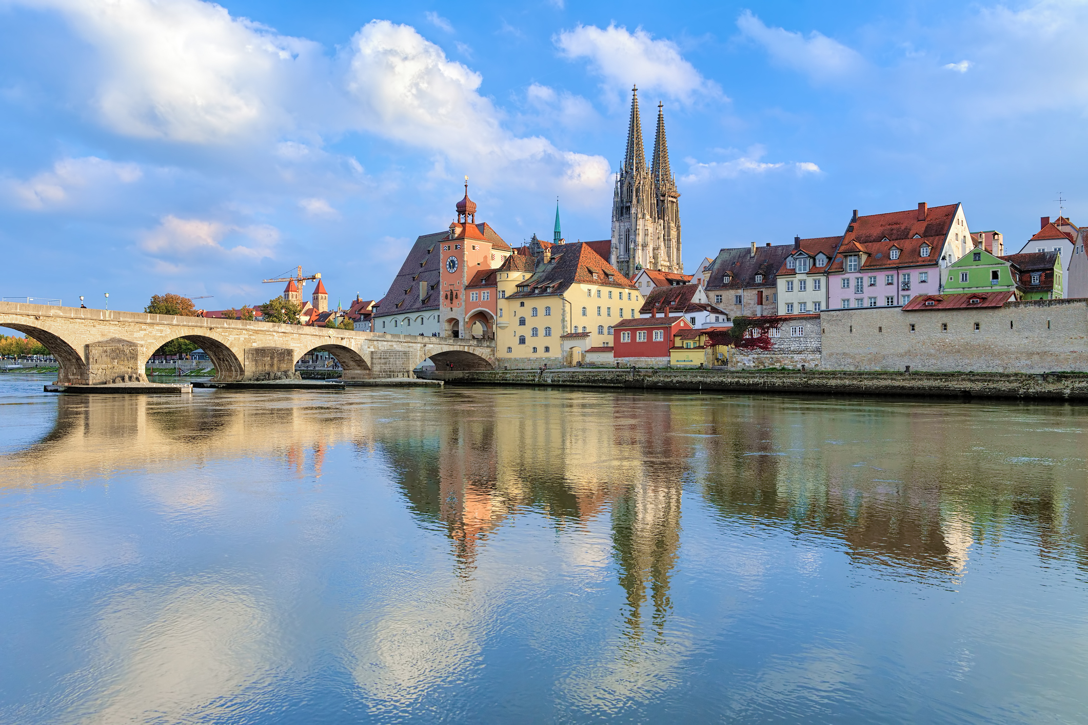 Regensburg Cathedral and Stone Bridge over Danube, Germany