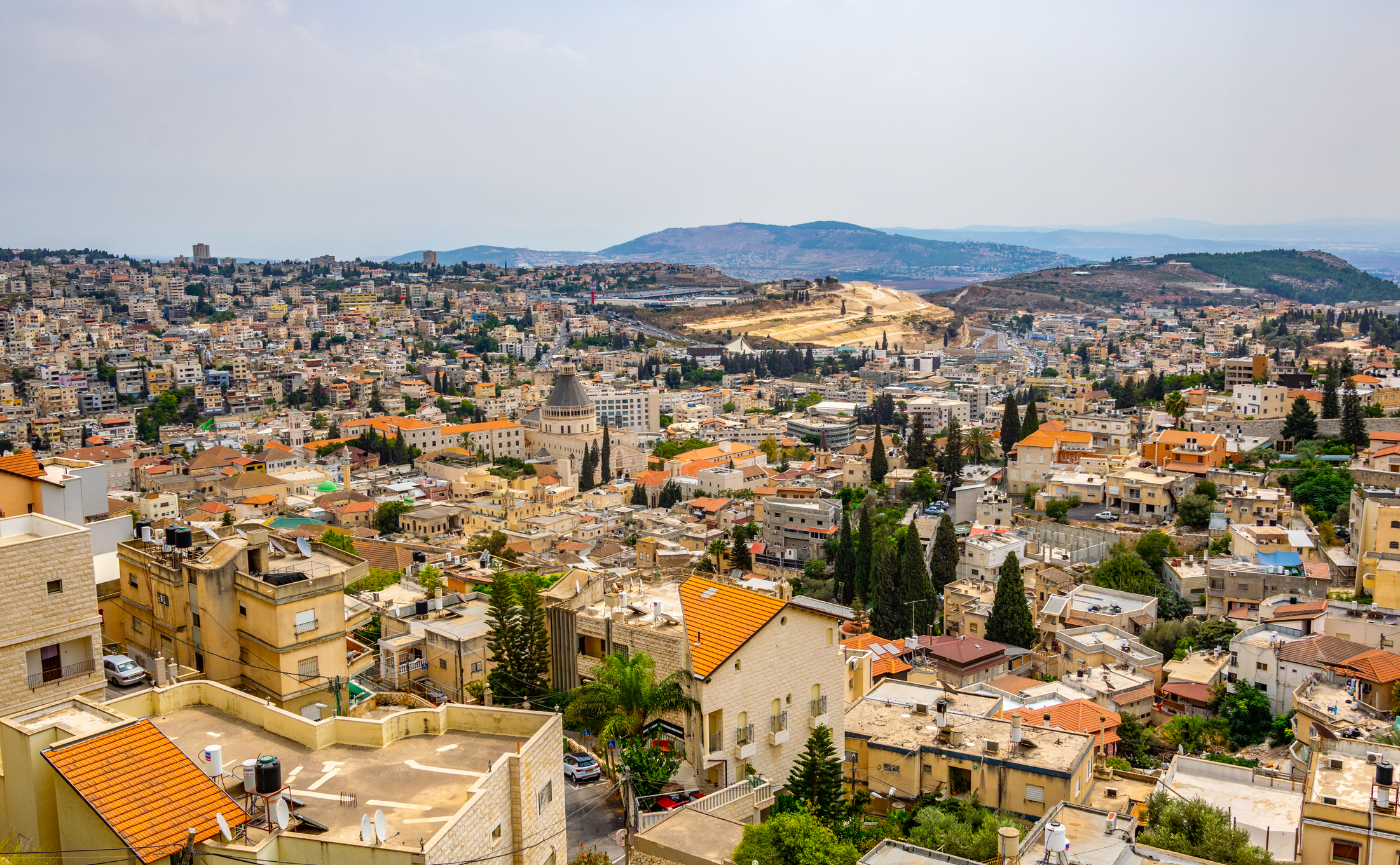 Cityscape of Nazareth with Basilica of the annunciation, Israel Cityscape of Nazareth with Basilica of the annunciation, Israel