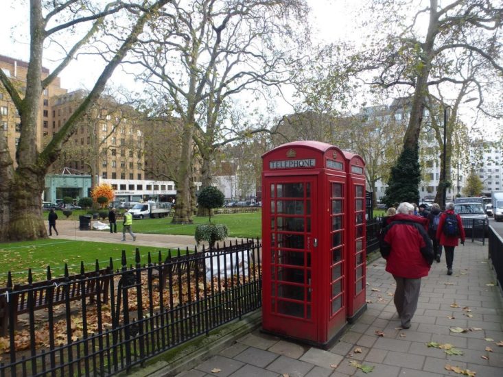 Classic British phone boxes in Berkeley Square