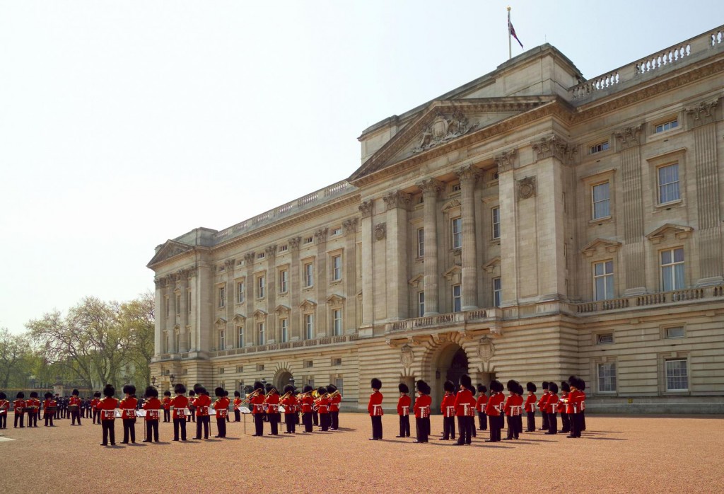 The Changing of the Guard ceremony taking place in the courtyard of Buckingham Palace London visit