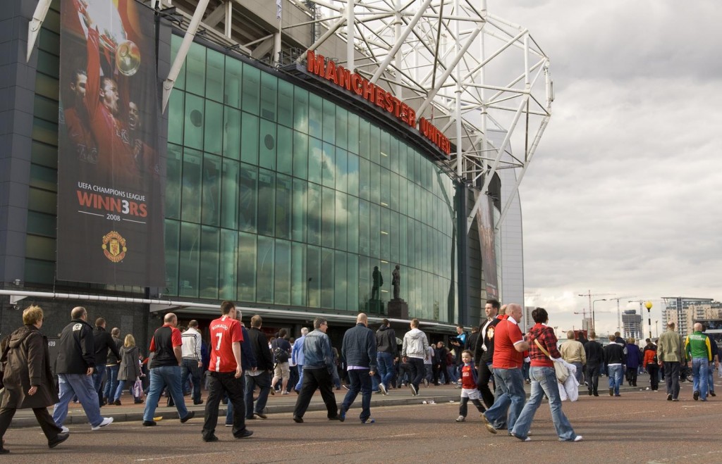Football fans outside the Old Trafford Football Stadium, Manchester