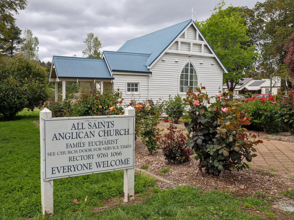 Nannup, Western Australia, Australia - October 18 2024: All Saints Anglican Church. Historic wooden building. Town hosting UCI SEVEN gravel race, flower and garden festival, forest rally, Tour of Margaret River, Nannup Music Festival
