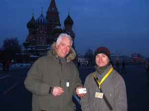 JM & Russian tour guide @ Kremlin showing off our Licenses