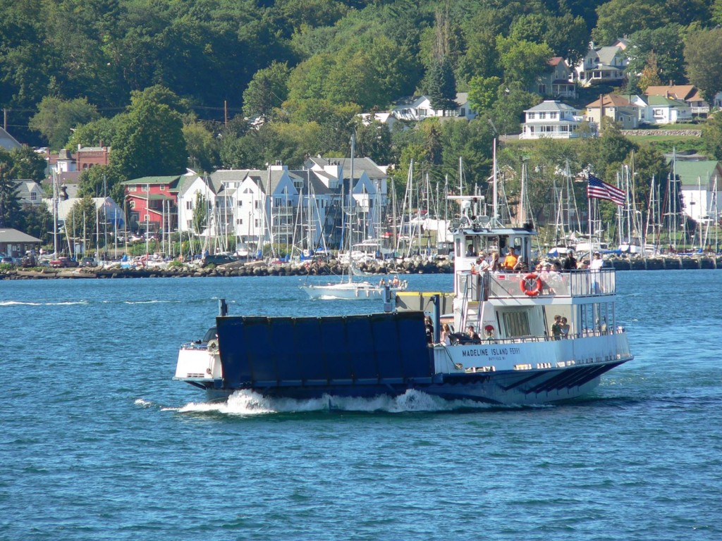 USE Madeline Island Ferry with Bayfield in background