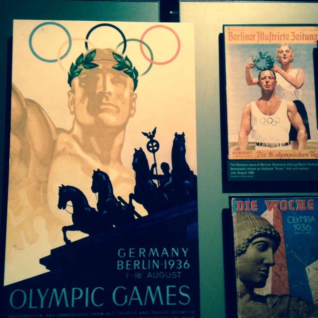 Posters and magazine covers promoting the Berlin Olympics are part of the exhibition. Posters and magazine covers promoting the Berlin Olympics are part of the exhibition.