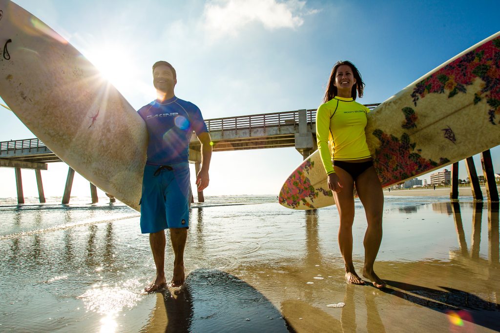 Surfing-Couple-Jax Beach on the water in Jacksonville Florida