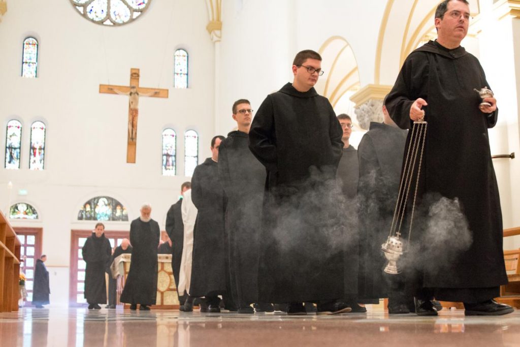 Meinrad monks at one of the many shrines in Indiana