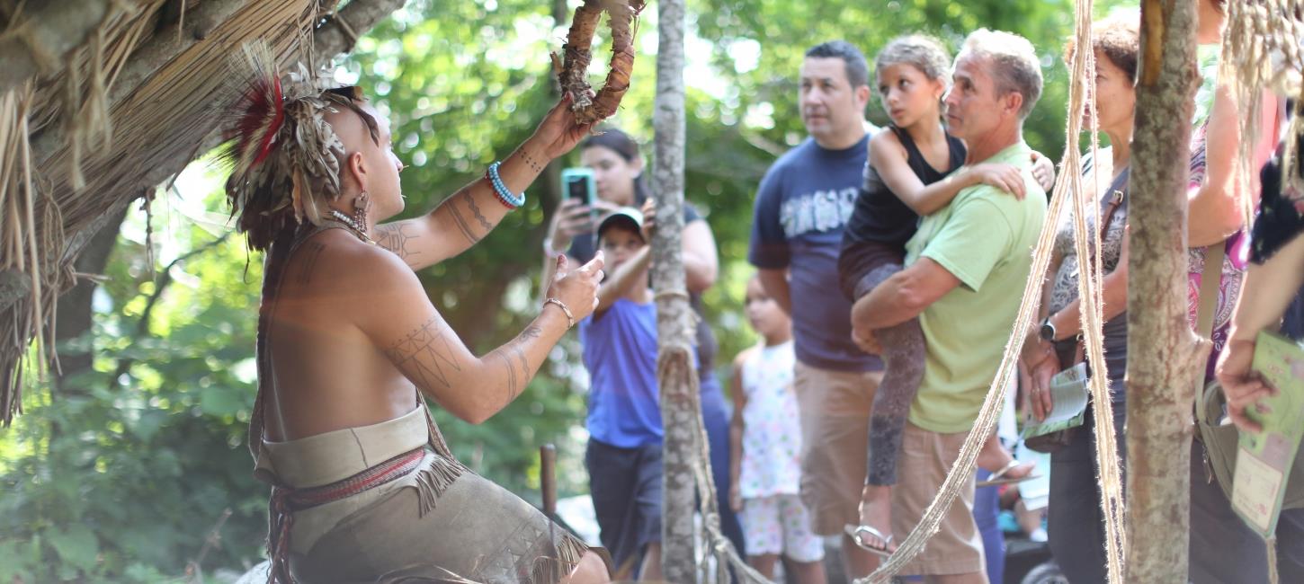 Historic reenactors explain Wampanoag technology, medicine and religion to Plimoth Plantation visitors