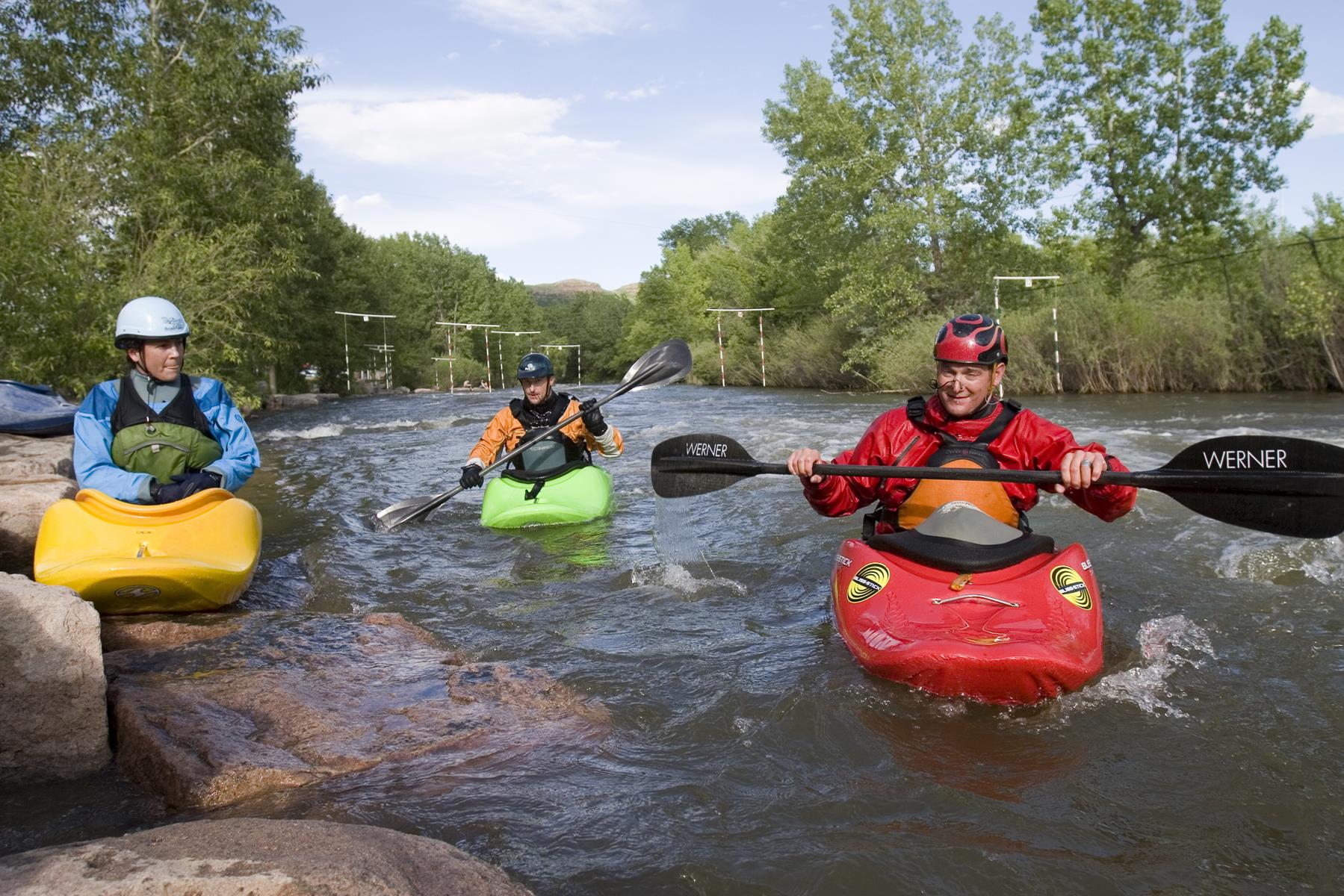 Kayakers eddy on the Cache la Poudre near Fort Collins