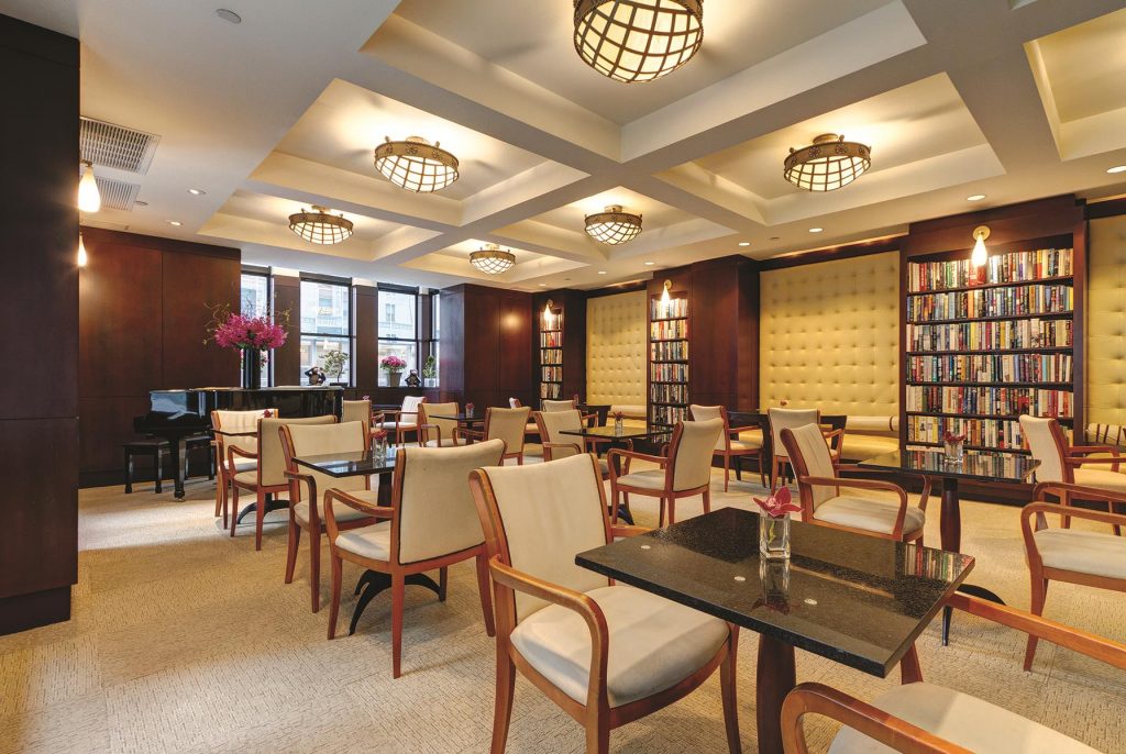 Breakfast is served in the Library Hotel’s second-floor Reading Room, which also hosts an evening wine and cheese reception.