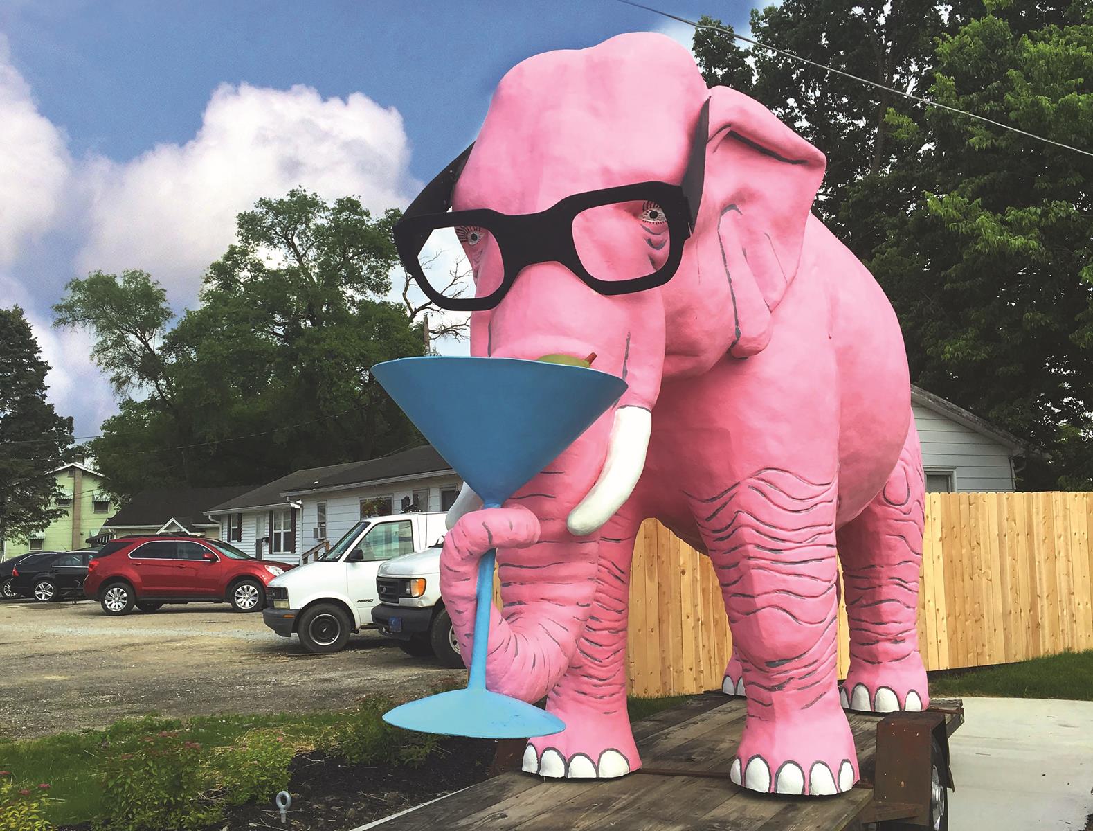 The Martini-Drinking Pink Elephant is a favorite among Indiana roadside attractions