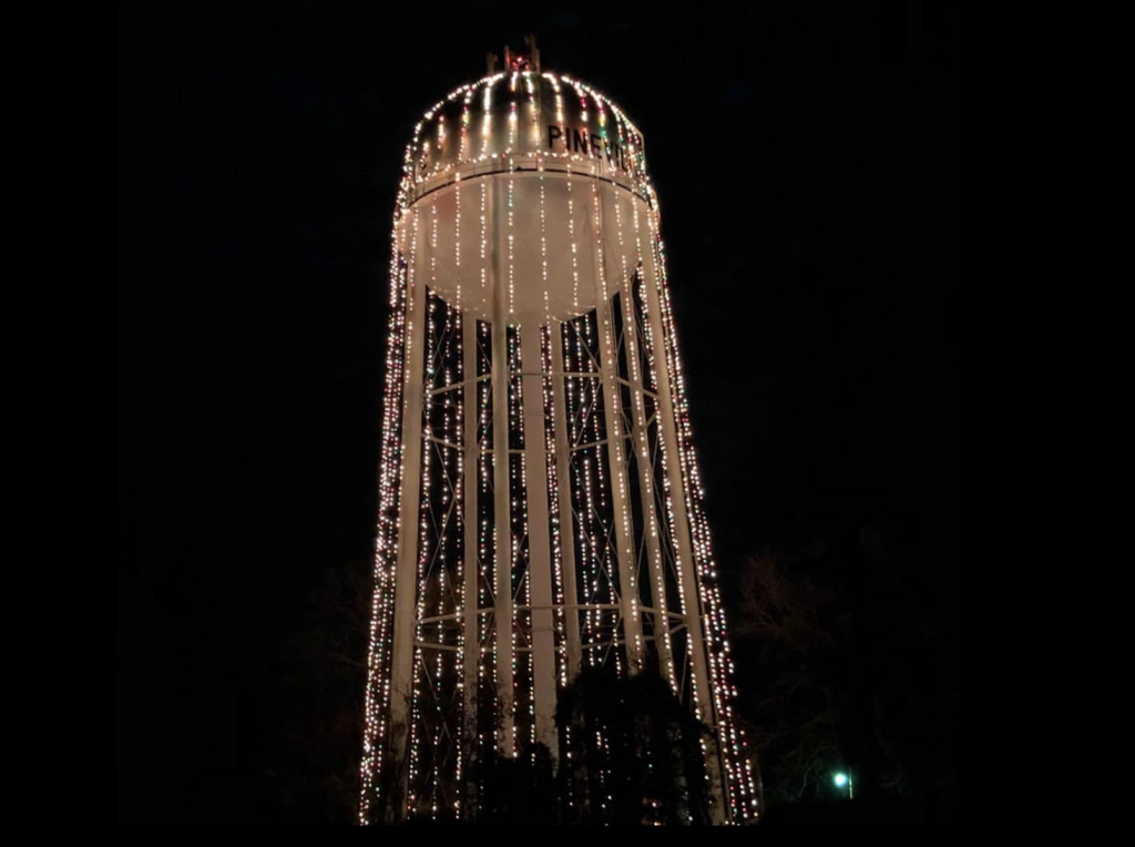 City of Pineville Water Tower Holiday Lights