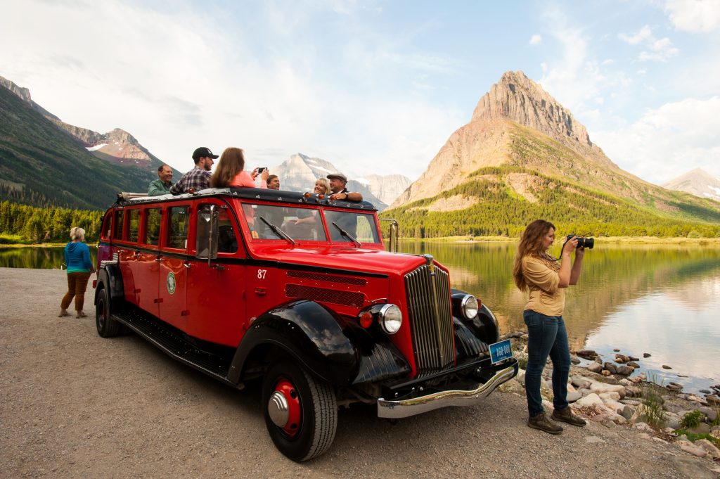 Glacier National Park Glacier Red Bus. Credit Glacier County Tourism