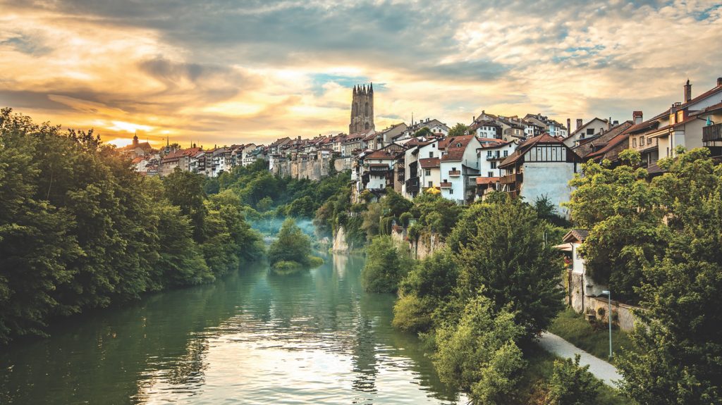 The Sarine River flows past Fribourg’s medieval core. Fribourg Tourism/Pierre Cuony