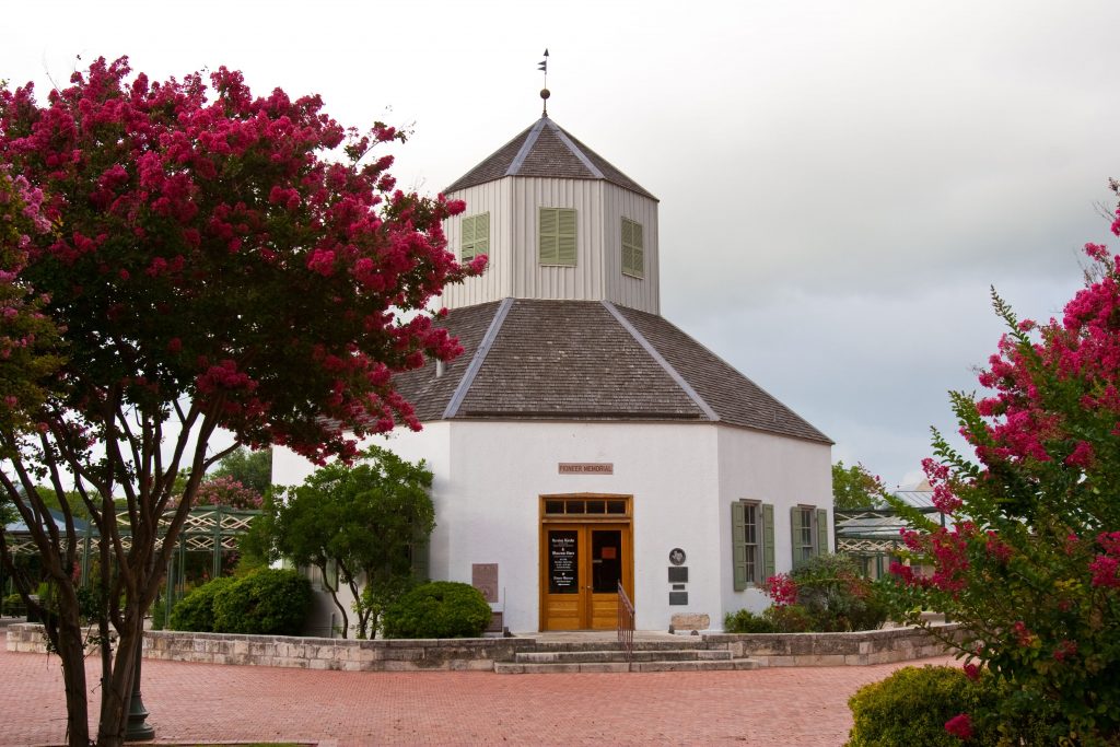 The Vereins Kirche, a reconstruction of a landmark church, dominates the Marktplatz, Fredericksburg’s town square.