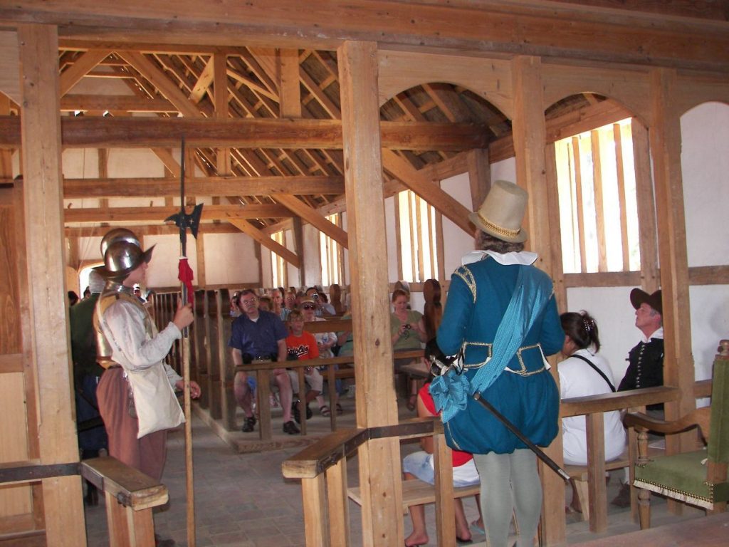 A re-enactment of the first legislative assembly in Jamestown Settlement.