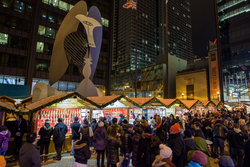 The German-inspired Christkindlmarket, a seasonal fixture in downtown Chicago’s Daley Plaza since 1997.