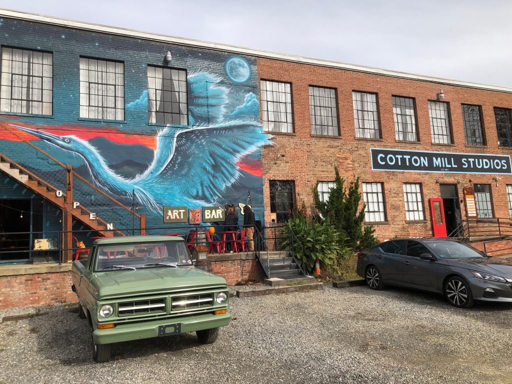 Former industrial buildings house art galleries and studios in Asheville’s River Arts District. (Randy Mink Photo)
