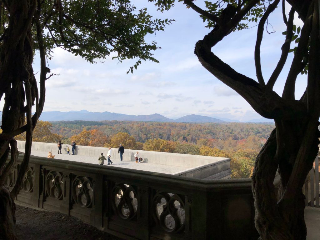 The loggia of Biltmore House looks out on a viewing terrace, pristine countryside and the Blue Ridge Mountains. (Randy Mink Photo)