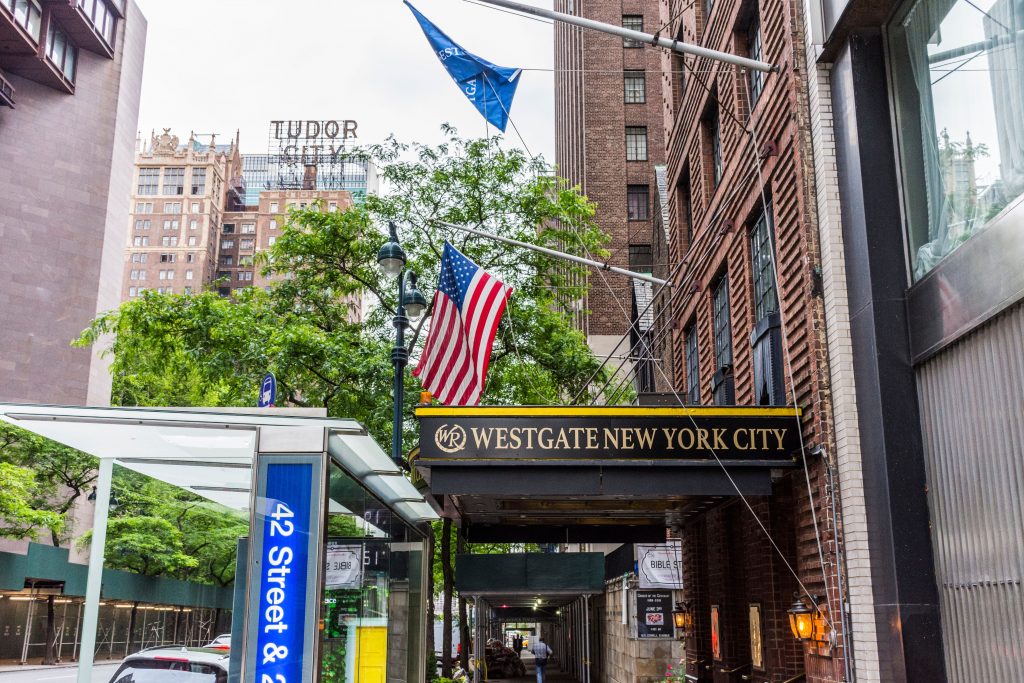 Fronting East 42nd Street, the Westgate New York Grand Central lies in the heart of Tudor City, a neighborhood of residential high-rises dating back to the late 1920s. (Photo credit: Westgate Resorts)