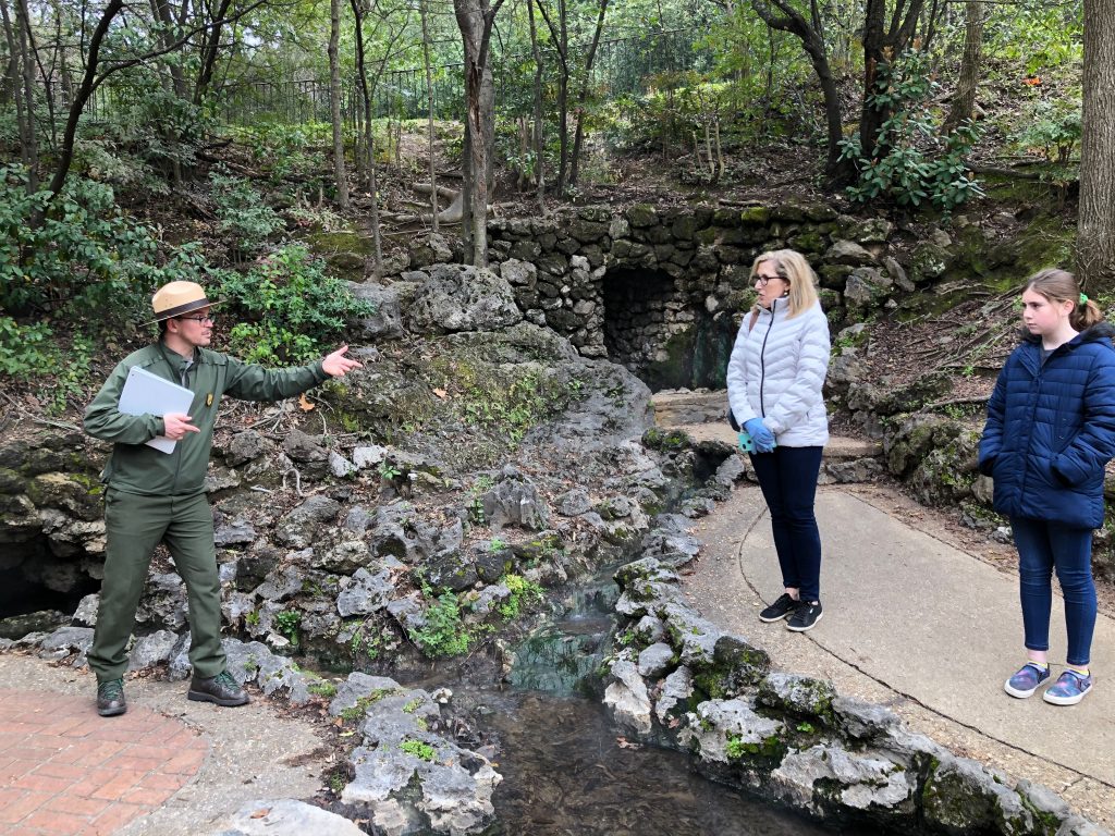 A ranger-led tour of Hot Springs National Park’s Bathhouse Row includes a close-up look at a bubbling thermal spring behind the 1912 Maurice Bathhouse. (Randy Mink Photo)