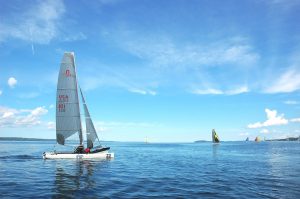 The open water of West Grand Traverse Bay is surrounded by beautiful beaches and miles of trees making it ideal for a scenic paddle.