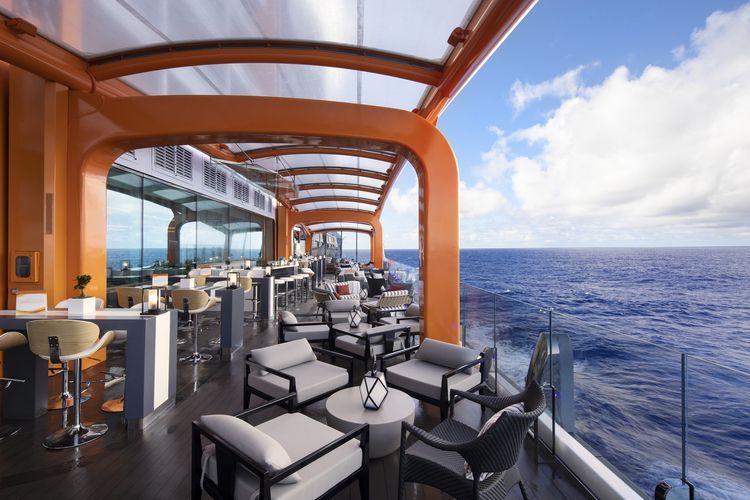 The moveable Magic Carpet can serve as a bar, restaurant and station for tender cruise boat operations. (Photo credit: Celebrity Cruises)
