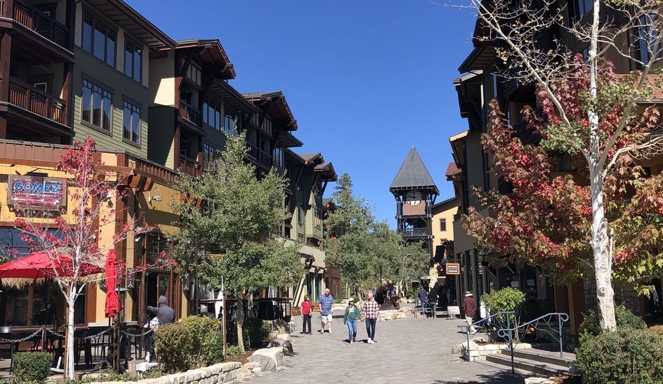 The Village at Mammoth, a cluster of shops, eateries and gathering spaces, serves as the “downtown” for the all-season resort town of Mammoth Lakes, California. (Randy Mink Photo)