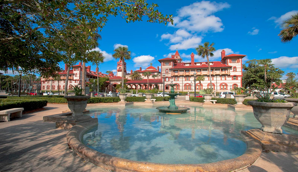 The former Hotel Ponce de Leon, now Flagler College, as seen from the Lightner Museum, once the Alcazar Hotel.