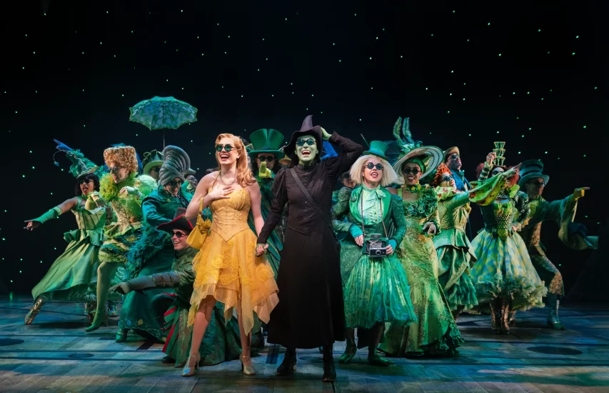 Wicked on Broadway in NY featuring McKenzie Kurtz, Alyssa Fox, and the Company of WICKED. Photo by Joan Marcus