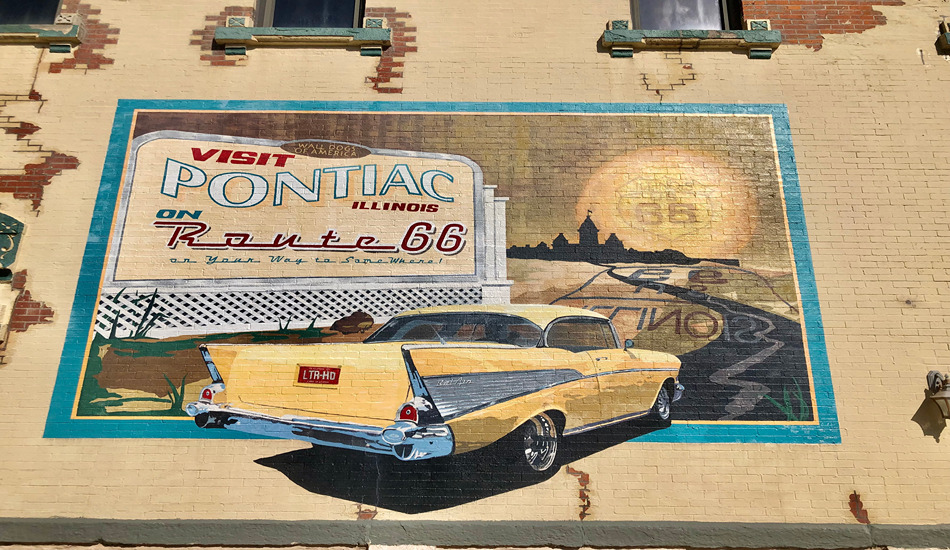 Murals dedicated to Route 66 decorate buildings in downtown Pontiac, Illinois. (Randy Mink Photo)