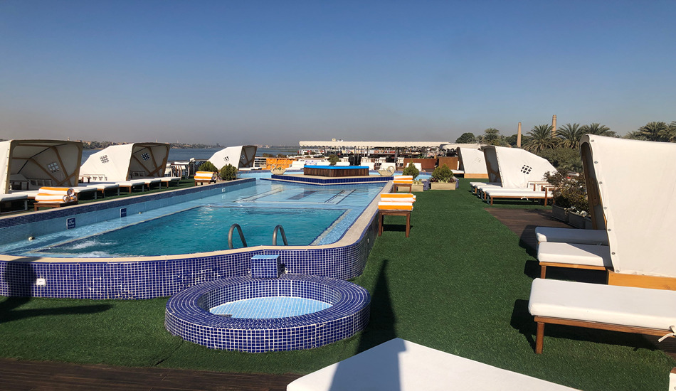 Guests on the Sonesta St. George river ship can relax in cabanas on the sun deck as they sail down the Nile.