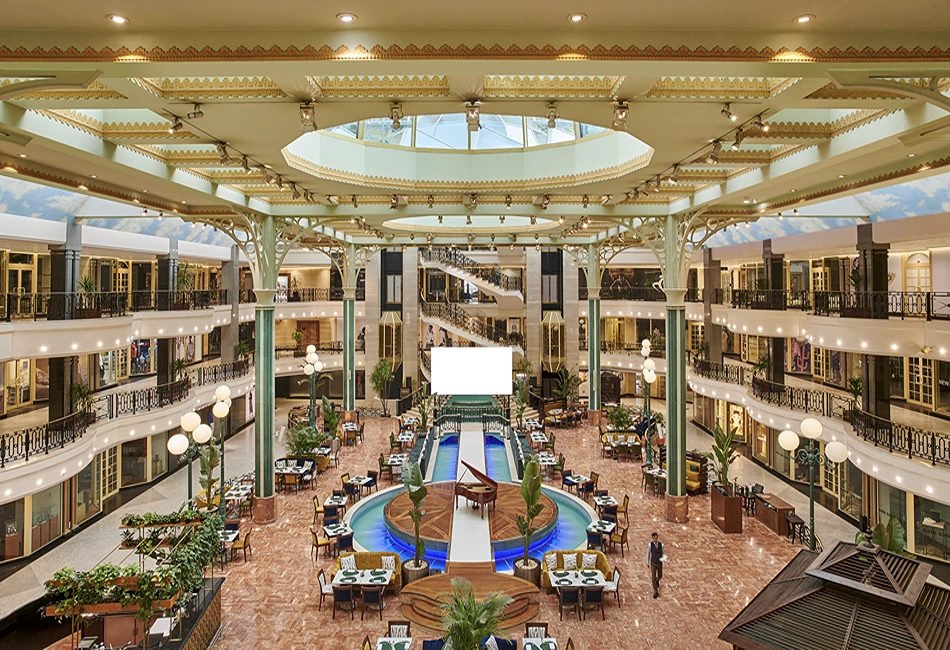 The Four Seasons’ Les Gourmandise, a French brasserie, offers seating in the atrium of Giza First Mall.