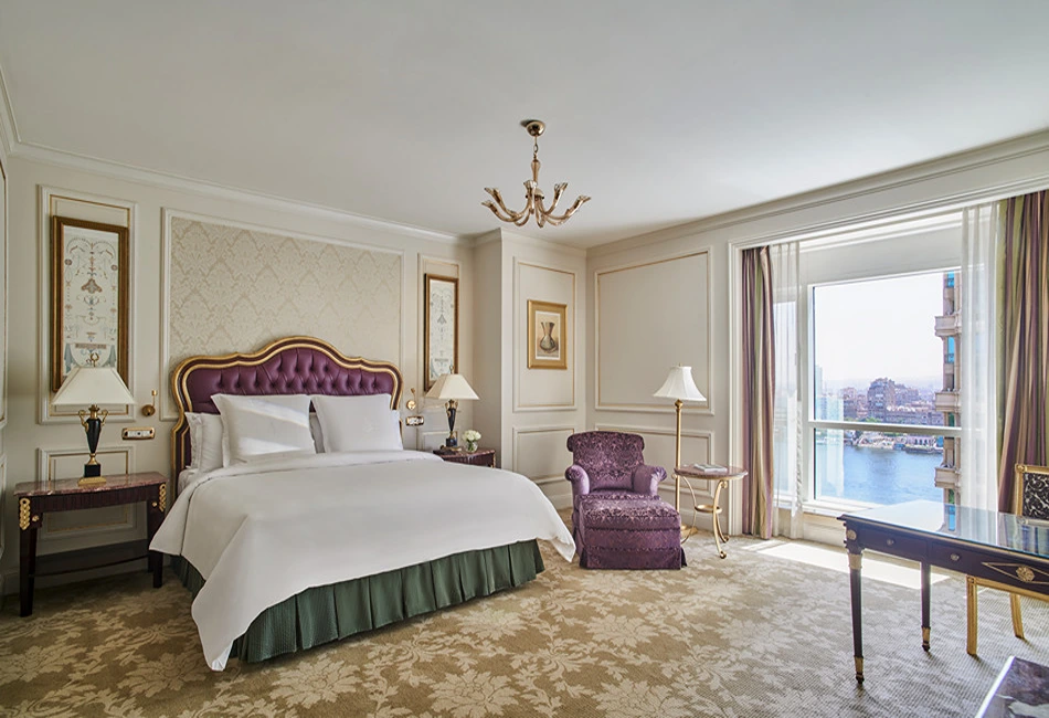 The French Empire furnishings in this Premier Nile View room are typical of what guests can expect in terms of decor.