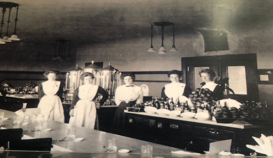 Exhibits in the History Room at Bright Angel Lodge showcase the Fred Harvey restaurants that served rail travelers throughout the Southwest.