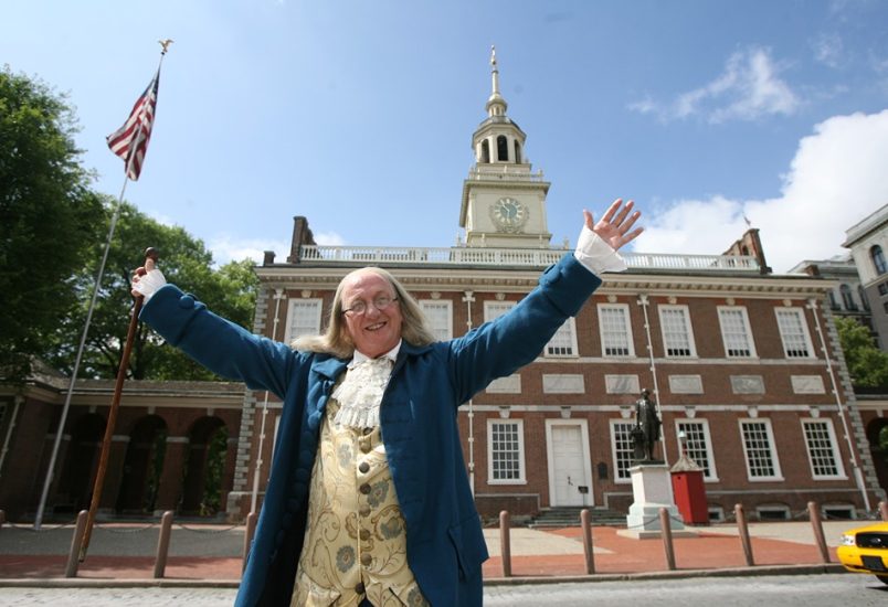 Benjamin Franklin at Independence Hall photo by Tim Hawk