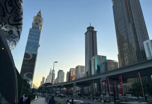 Dubai skyline and mass transit