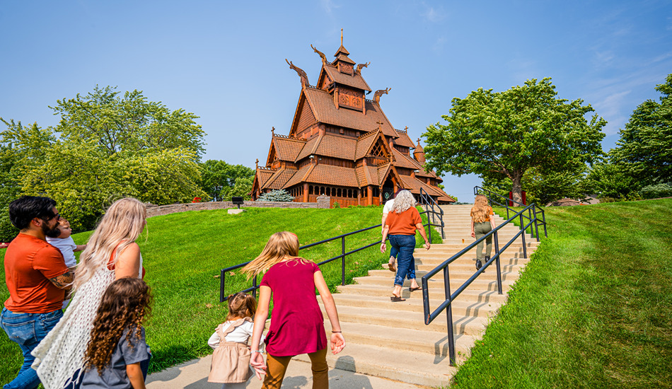 Norwegian stave church at Scandinavian Heritage Park, Minot. (Photo credit: North Dakota Tourism)