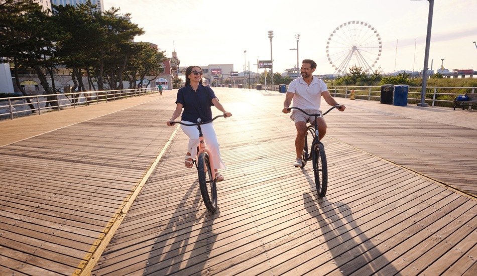 Bicycle riding is allowed at designated times along the Atlantic City Boardwalk. (Photo credit: Visit Atlantic City)