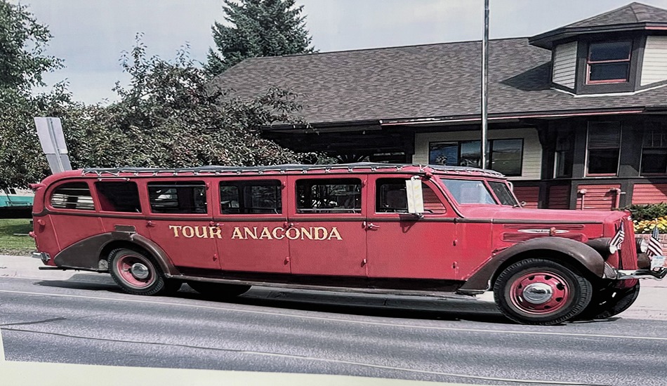 This vintage bus offers tours of Anaconda.