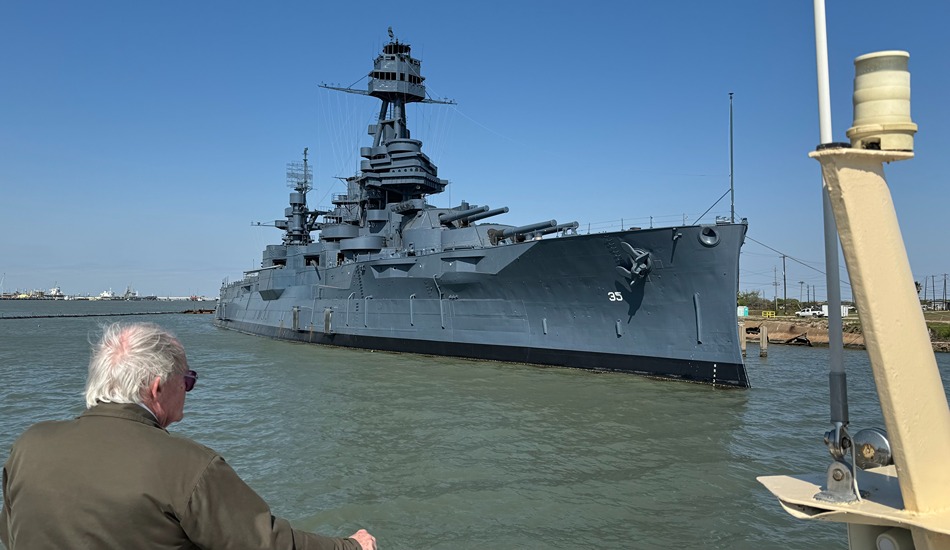 Battleship Texas is being restored as a tourist attraction on Galveston’s waterfront. 
