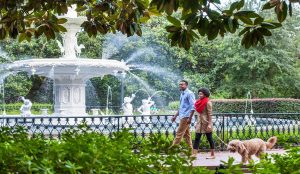 Couple Strolling in Forsyth Park