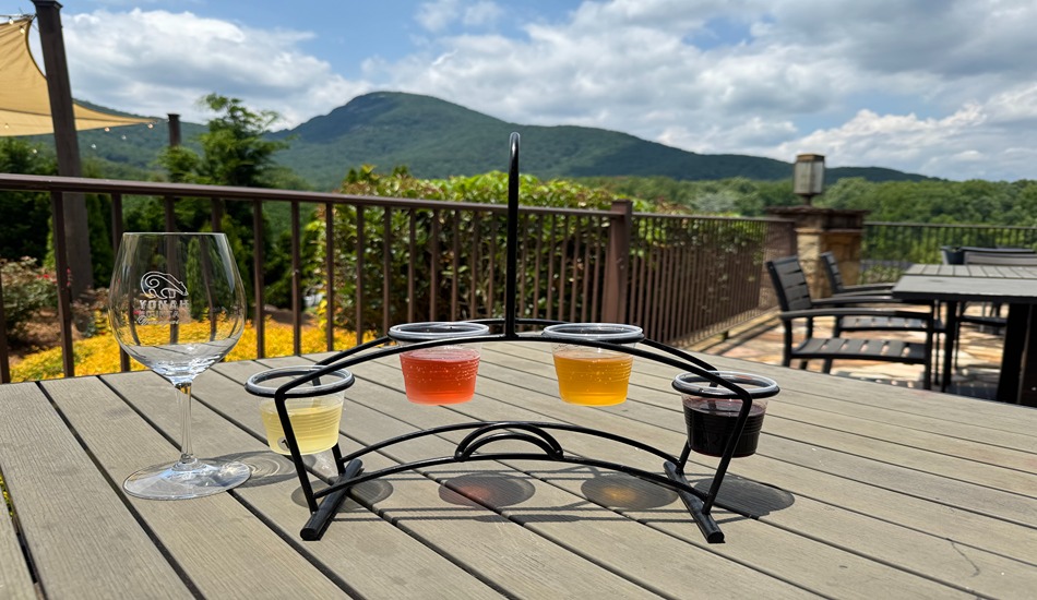 Sampling the fruits of the vine at Yonah Mountain Vineyards. (Randy Mink Photo)